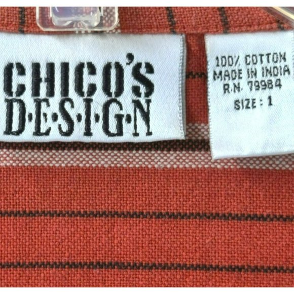 Chico's Design Size 1 Fits Women's M/L Cotton Striped Floral Embroidery Jacket - Picture 10 of 16